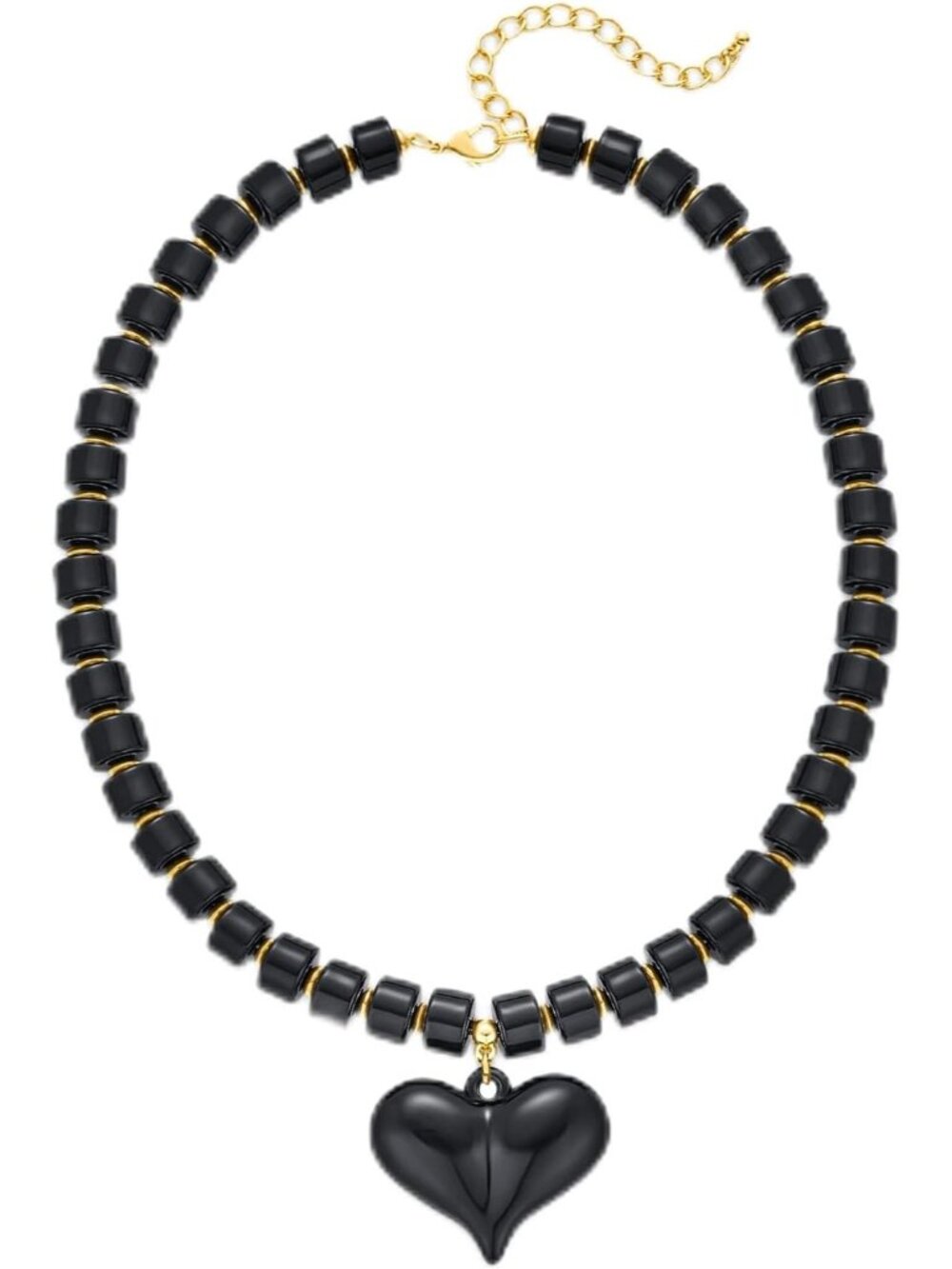Women's Black Acrylic Beaded Choker Necklace Chunky Heart Pendant Jewelry